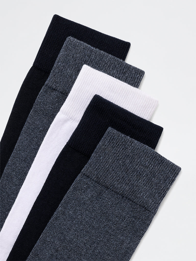 WES Lounge Blue Solid Cotton-Blend Full Length Socks - Pack of 5