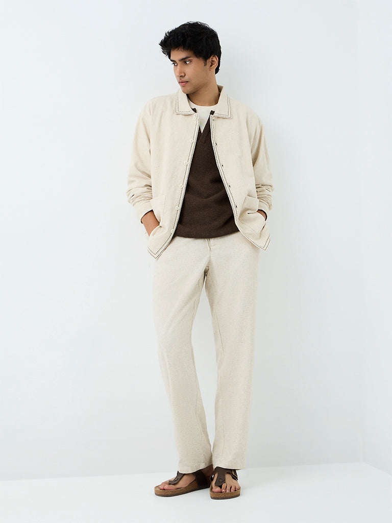 ETA Ivory Solid Relaxed-Fit Mid-Rise Chinos