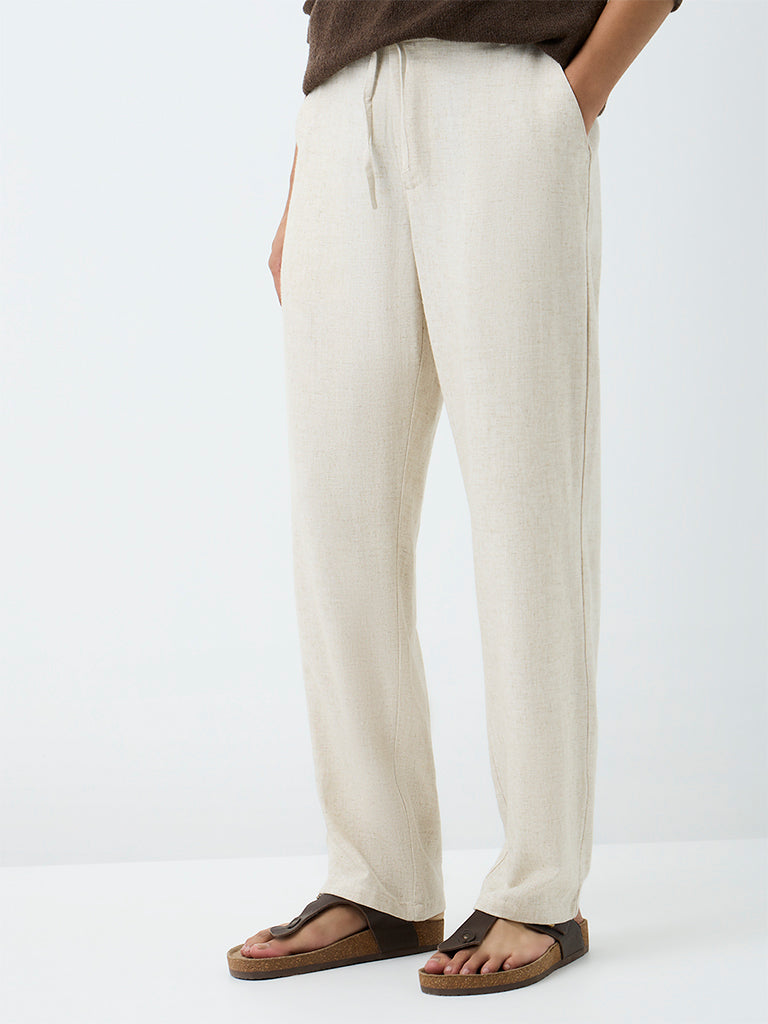 ETA Ivory Solid Relaxed-Fit Mid-Rise Chinos