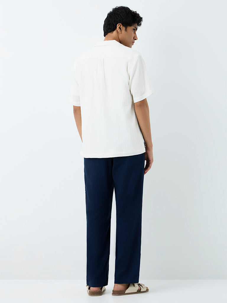 ETA Navy Solid Relaxed-Fit Mid-Rise Cotton-Blend Chinos