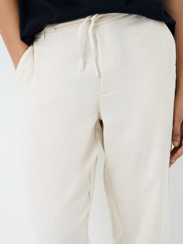 ETA Off-White Solid Relaxed-Fit Mid-Rise Cotton-Blend Chinos