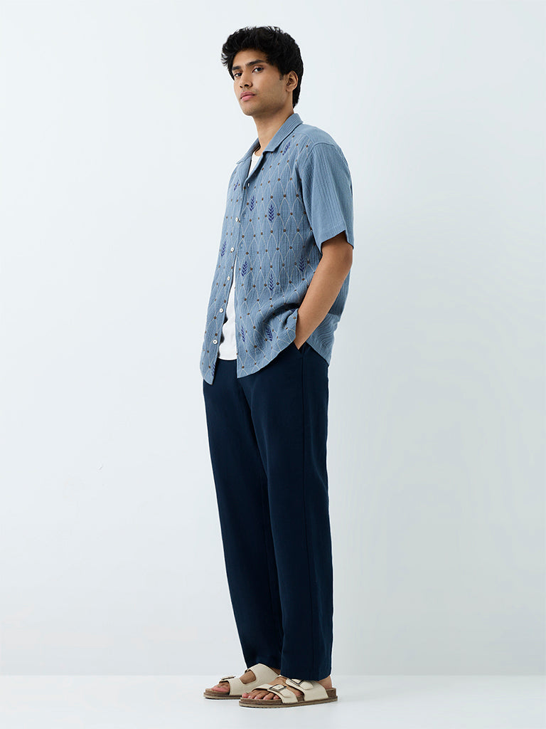 ETA Navy Relaxed-Fit Mid-Rise Cotton-Blend Chinos