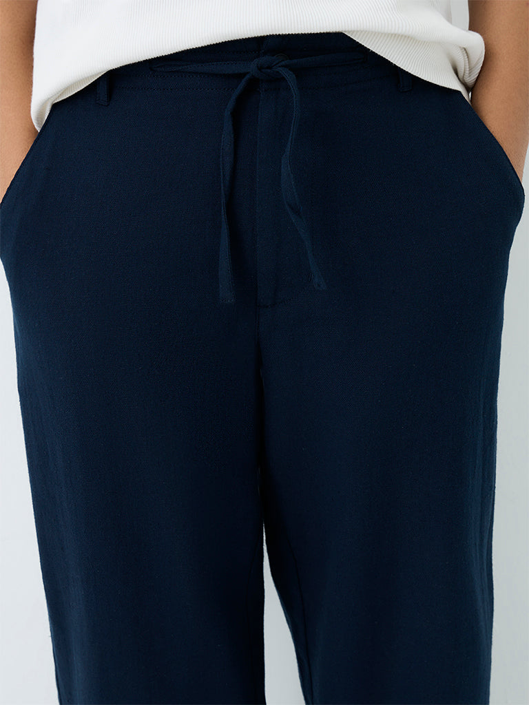 ETA Navy Relaxed-Fit Mid-Rise Cotton-Blend Chinos