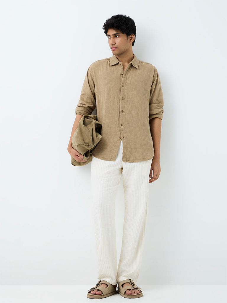 ETA Off-White Striped Relaxed-Fit Mid-Rise Cotton Chinos