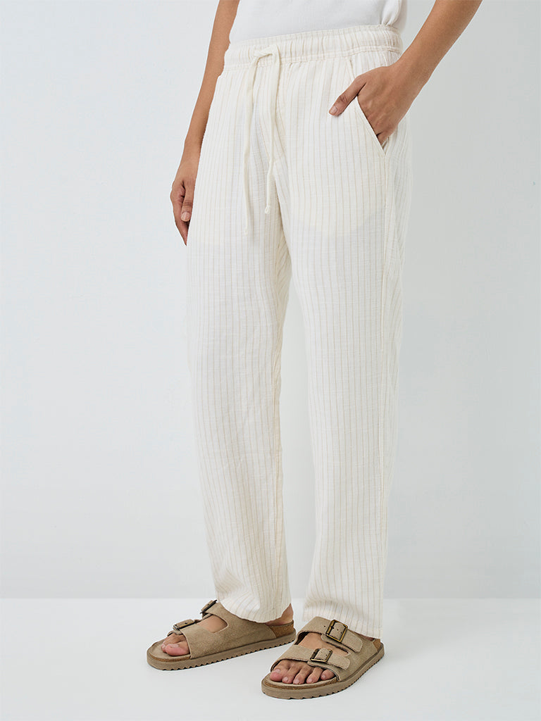 ETA Off-White Striped Relaxed-Fit Mid-Rise Cotton Chinos
