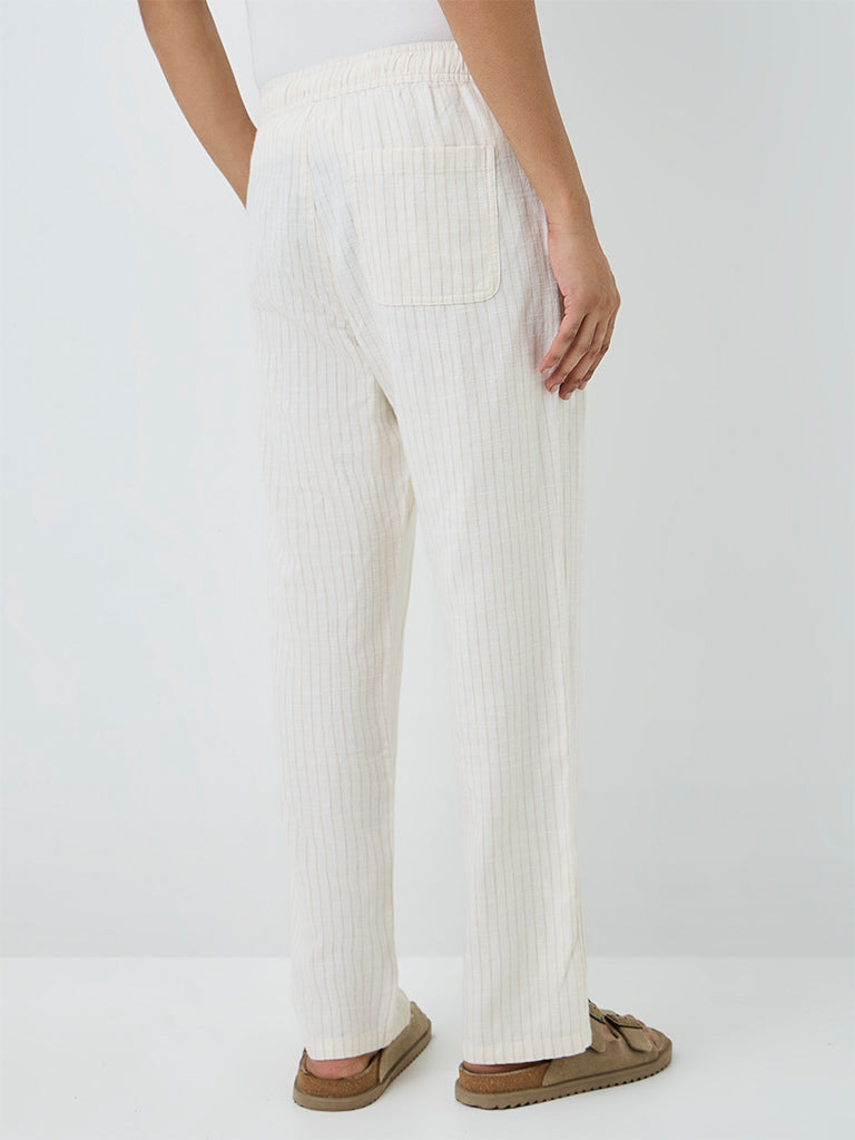 ETA Off-White Striped Relaxed-Fit Mid-Rise Cotton Chinos