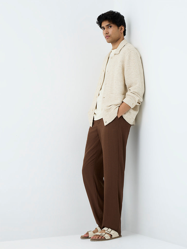 ETA Brown Solid Relaxed-Fit Mid-Rise Chinos