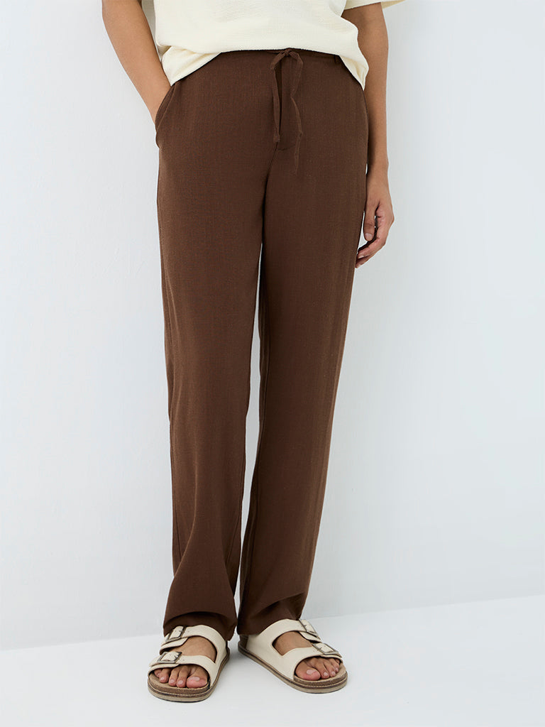 ETA Brown Solid Relaxed-Fit Mid-Rise Chinos