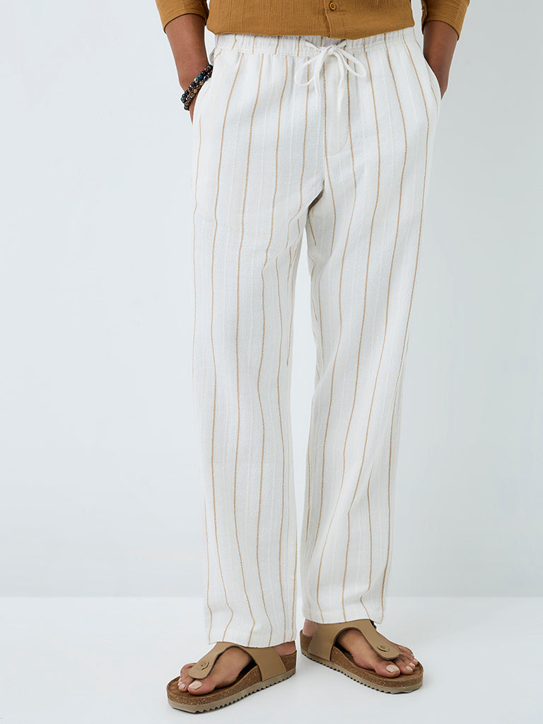 ETA Off-White Striped Relaxed-Fit Cotton Chinos