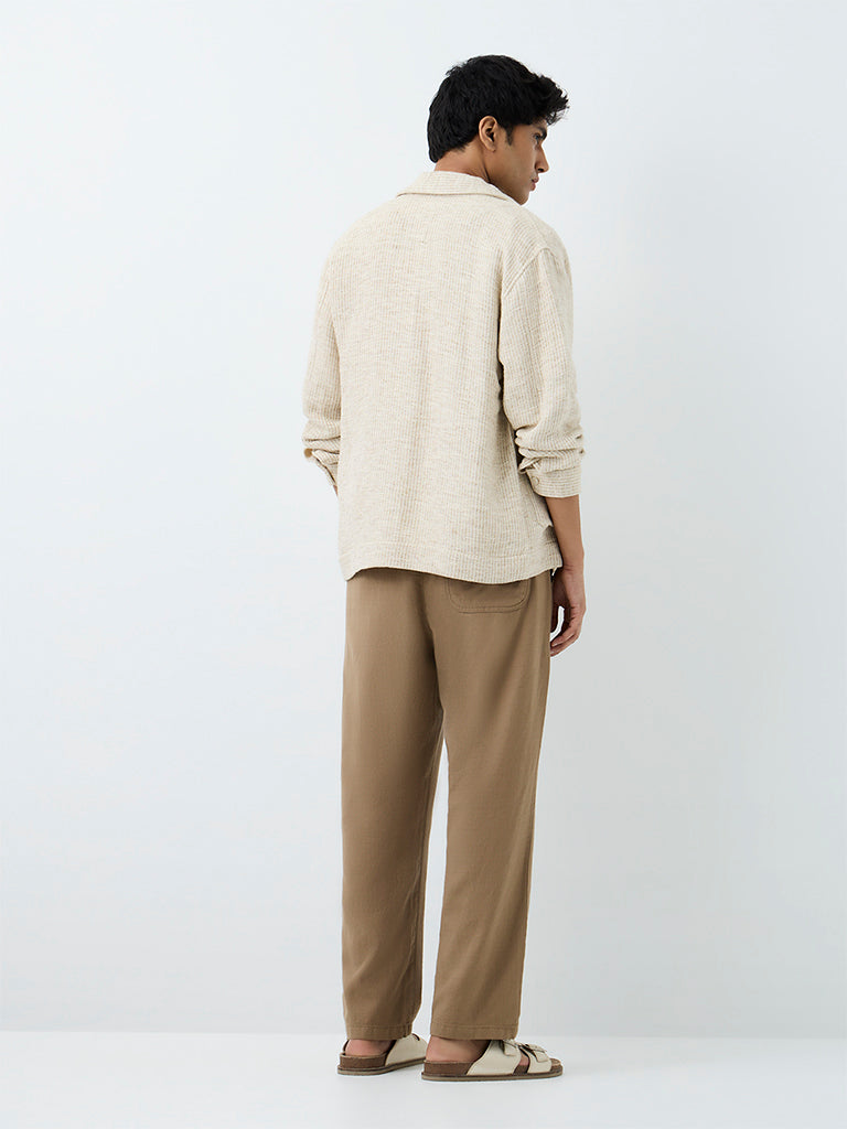 ETA Taupe Solid Relaxed-Fit Mid-Rise Cotton Chinos