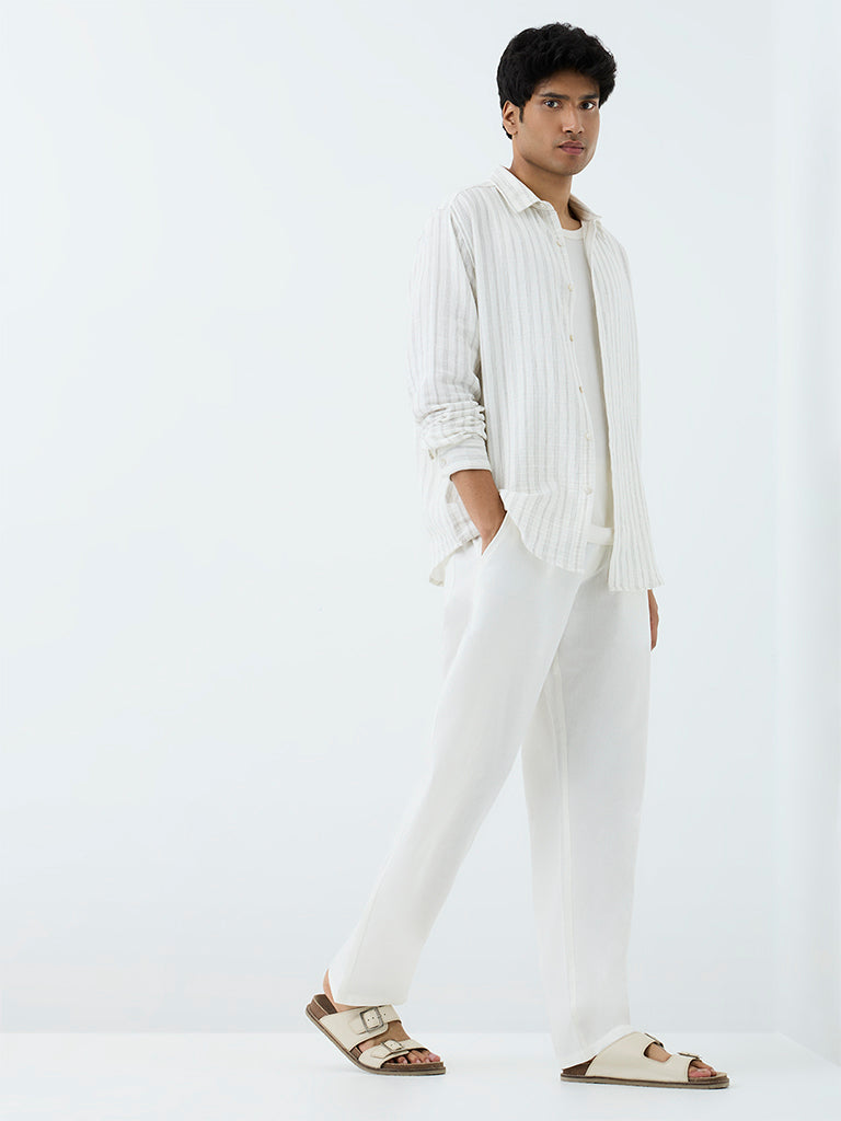 ETA Off-White Solid Relaxed-Fit Mid-Rise Cotton Chinos