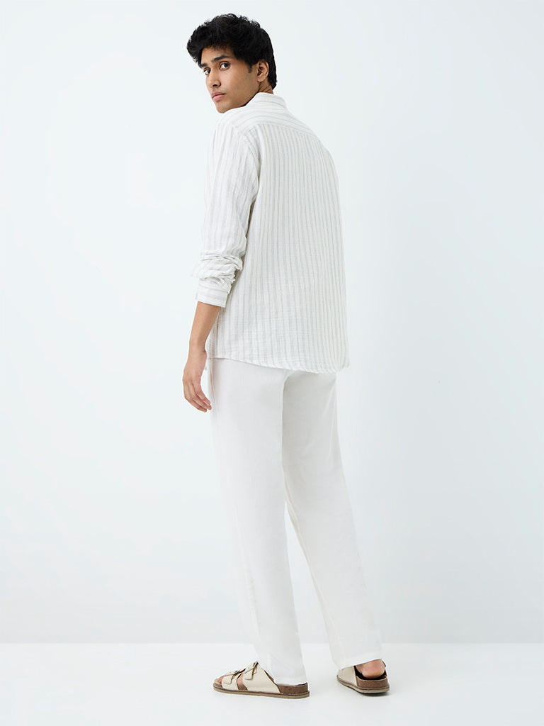 ETA Off-White Solid Relaxed-Fit Mid-Rise Cotton Chinos