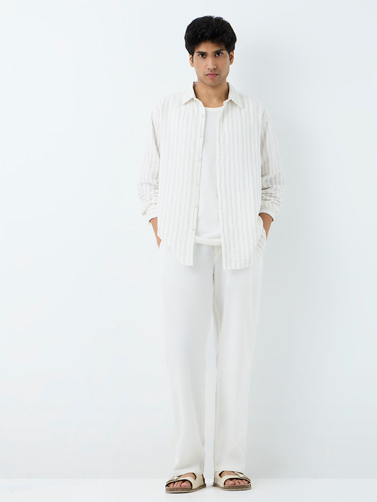 ETA Off-White Striped Printed Relaxed-Fit Cotton Shirt