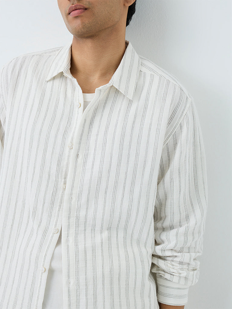 ETA Off-White Striped Printed Relaxed-Fit Cotton Shirt