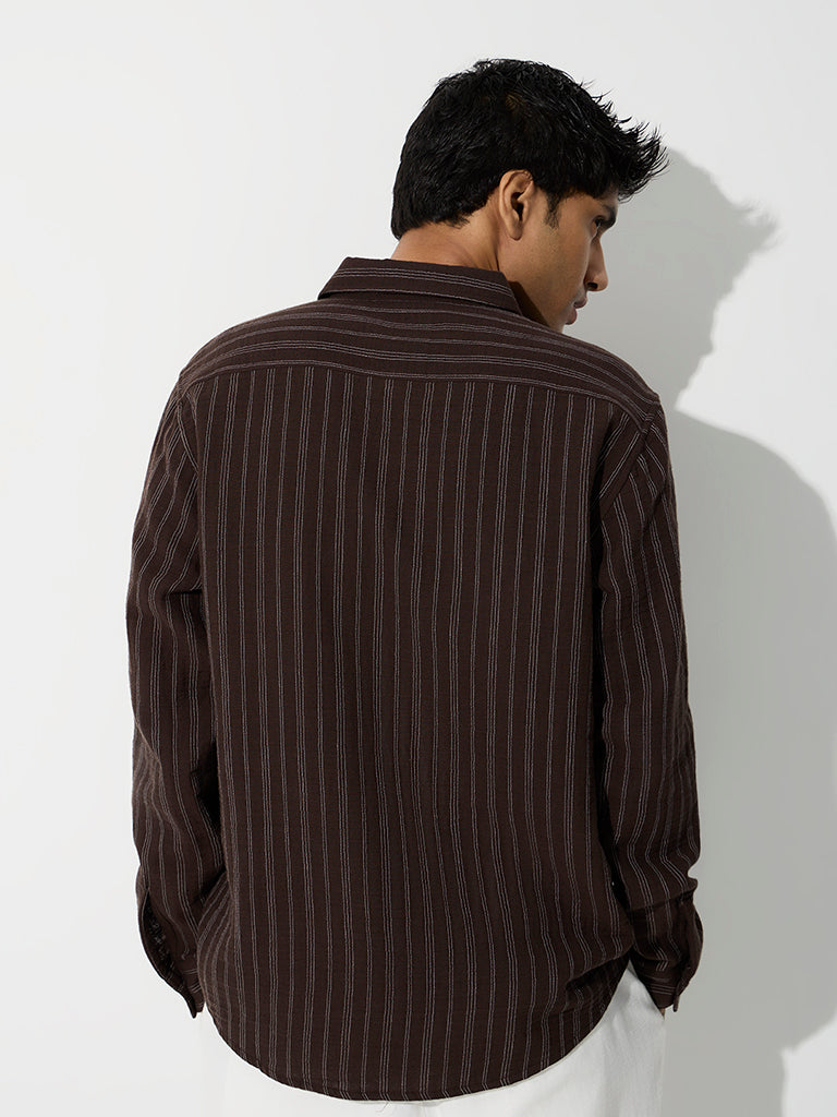 ETA Dark Brown Striped Relaxed-Fit Cotton Shirt