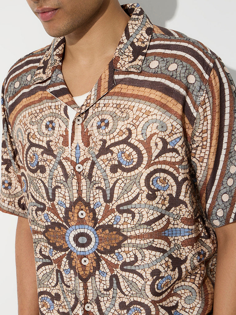 ETA Multicolour Mosaic Printed Relaxed-Fit Cotton-Blend Shirt