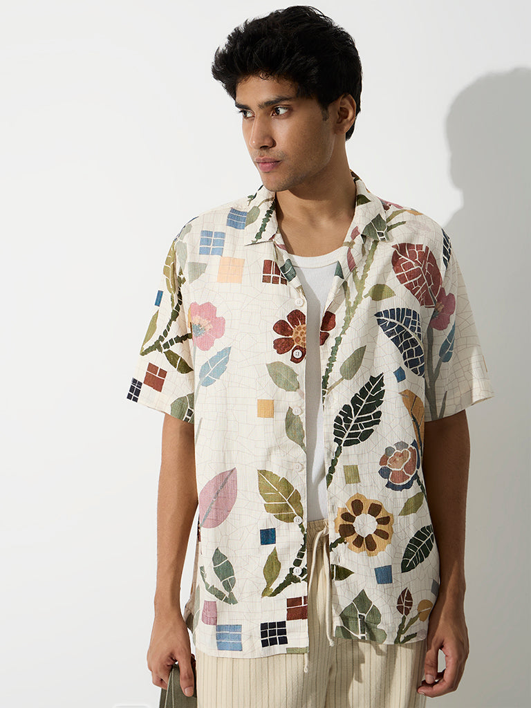 ETA Off-White Printed Relaxed-Fit Cotton-Blend Shirt