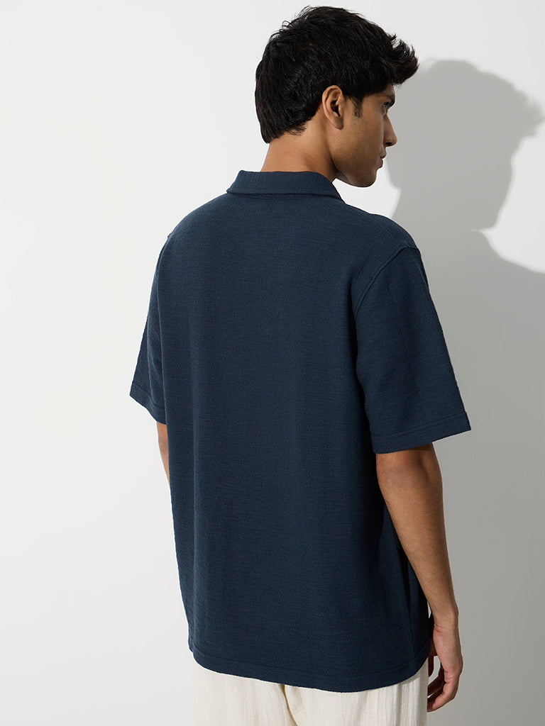 ETA Navy Textured Relaxed-Fit Cotton-Blend T-Shirt
