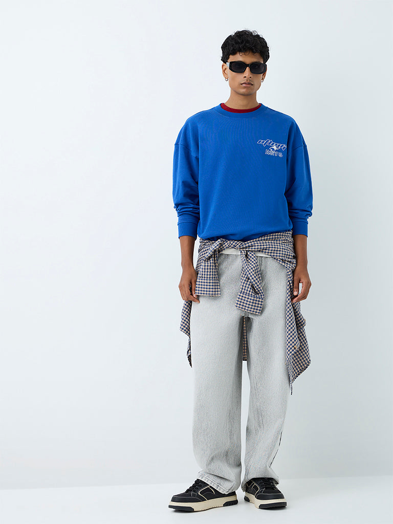 Nuon Blue Graphic Printed Relaxed-Fit Cotton Sweatshirt