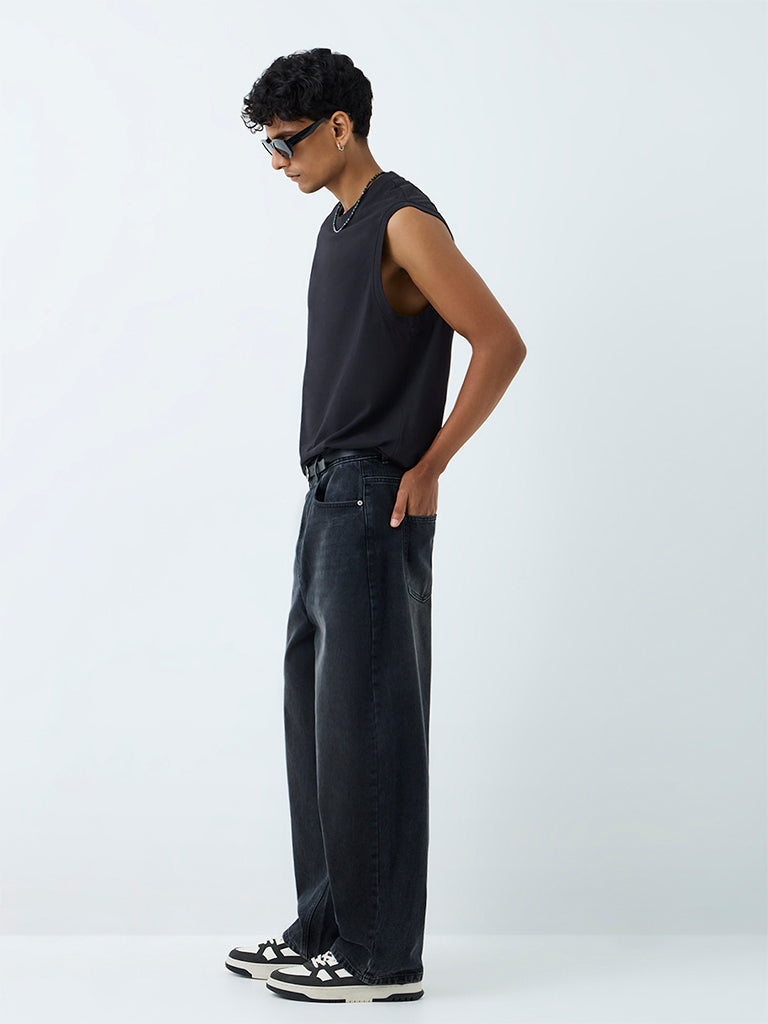 Nuon Black Relaxed-Fit Cotton T-Shirt