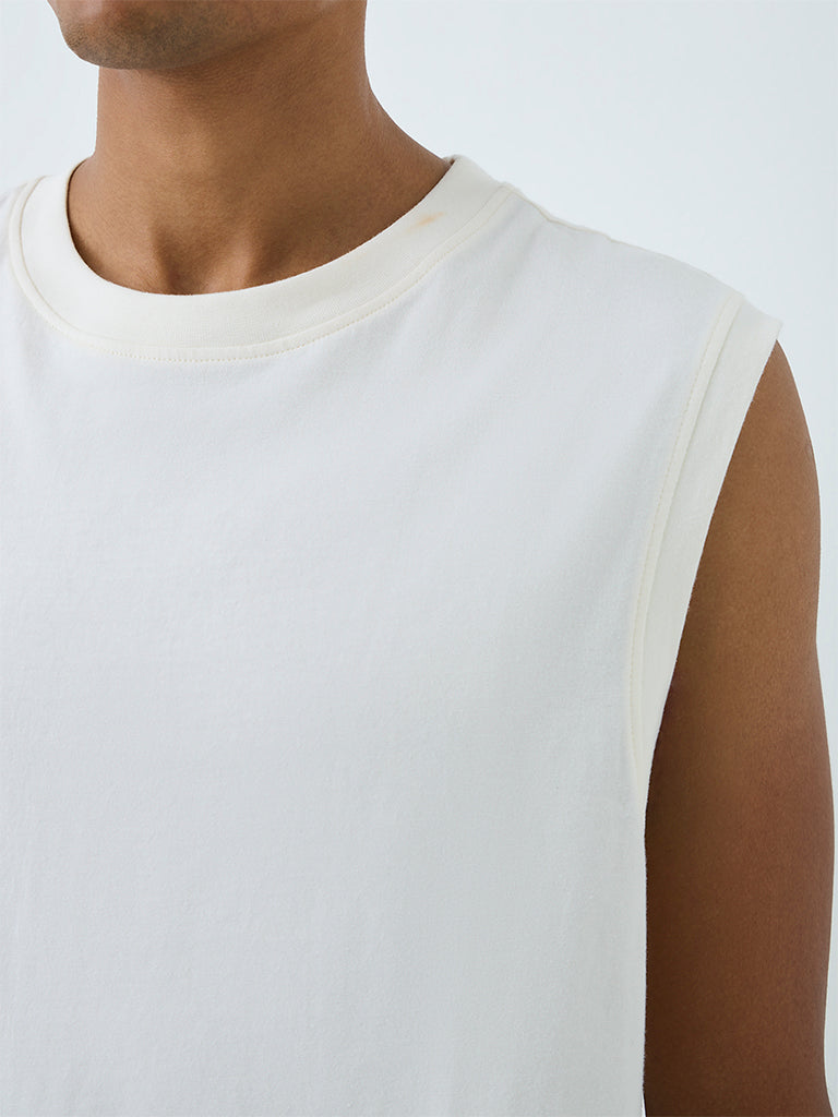Nuon Off-White Solid Relaxed-Fit Cotton T-Shirt