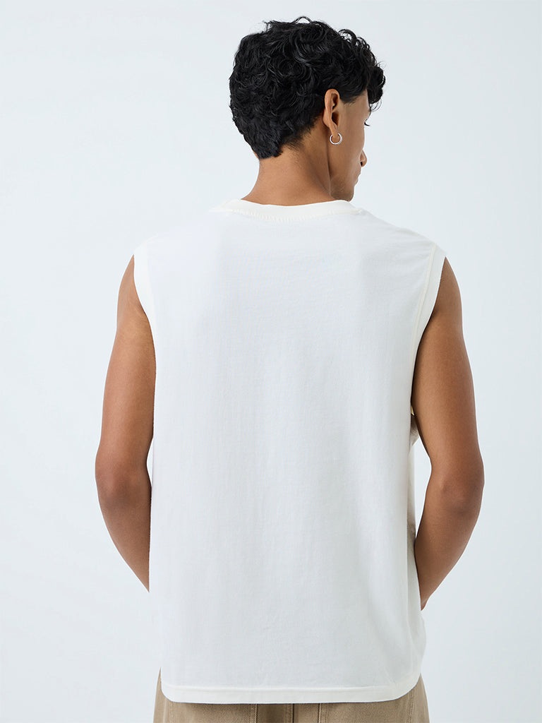 Nuon Off-White Solid Relaxed-Fit Cotton T-Shirt