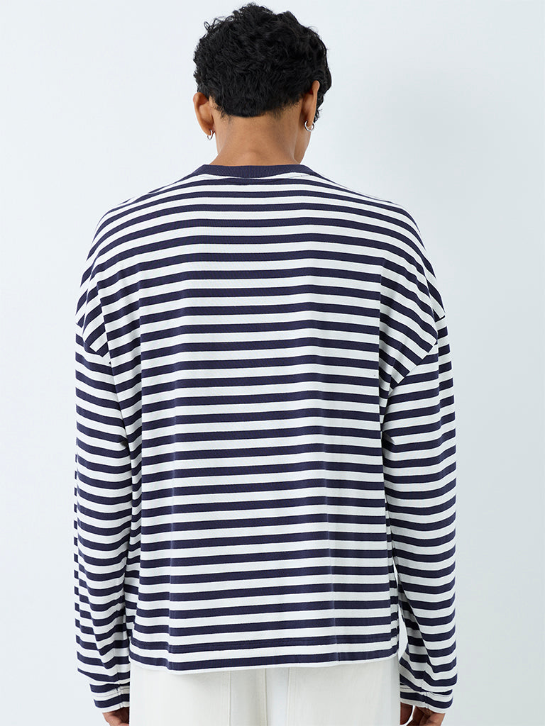 Nuon Navy Striped Oversized-Fit Cotton T-Shirt