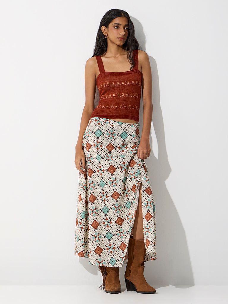 Bombay Paisley Rust Knit-Textured Top