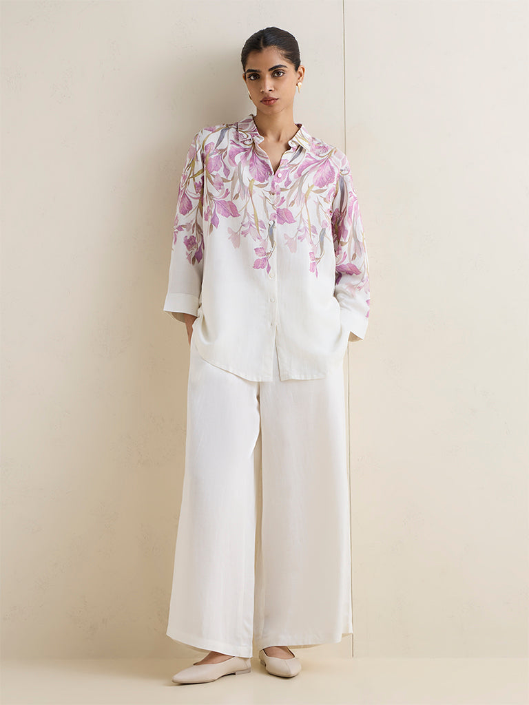 Zuba White Botanical Design Shirt
