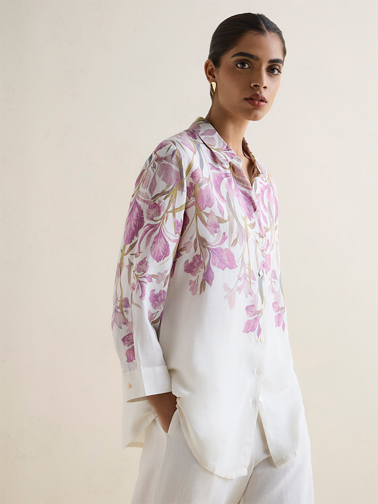 Zuba White Botanical Design Shirt