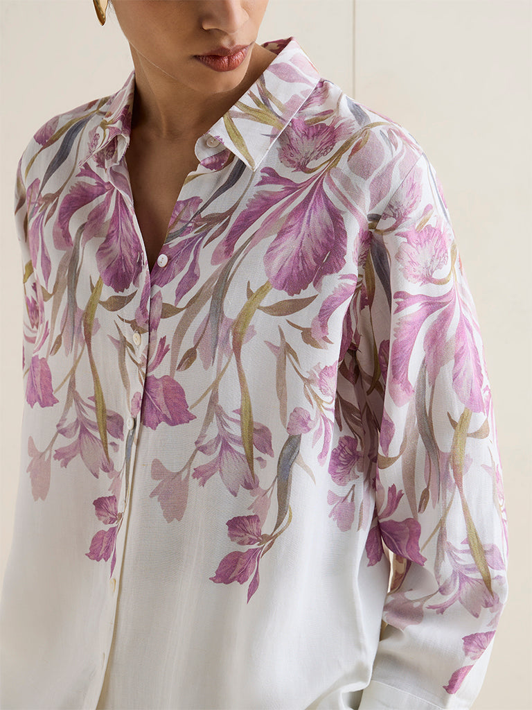 Zuba White Botanical Design Shirt