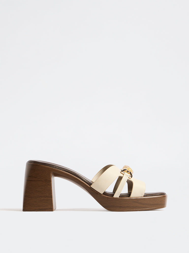 LUNA BLU Ivory Block Heel Sandals