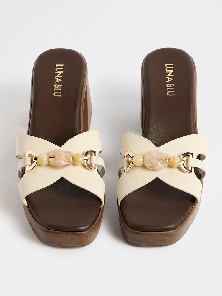 LUNA BLU Ivory Block Heel Sandals