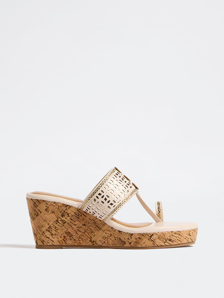 LUNA BLU Ivory Wedge Heel Sandals