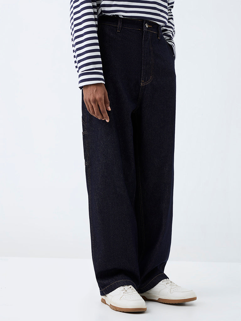 Nuon Dark Blue Skater-Fit Mid-Rise Carpenter Jeans