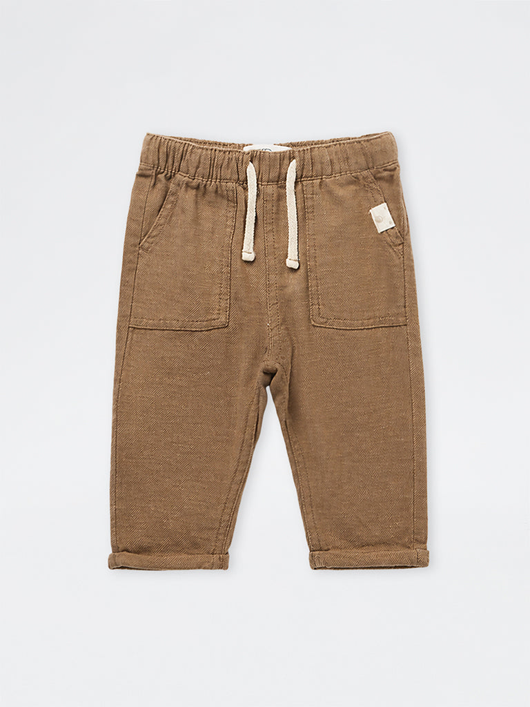HOP Baby Boys Dark Taupe Mid-Rise Cotton-Blend Pants