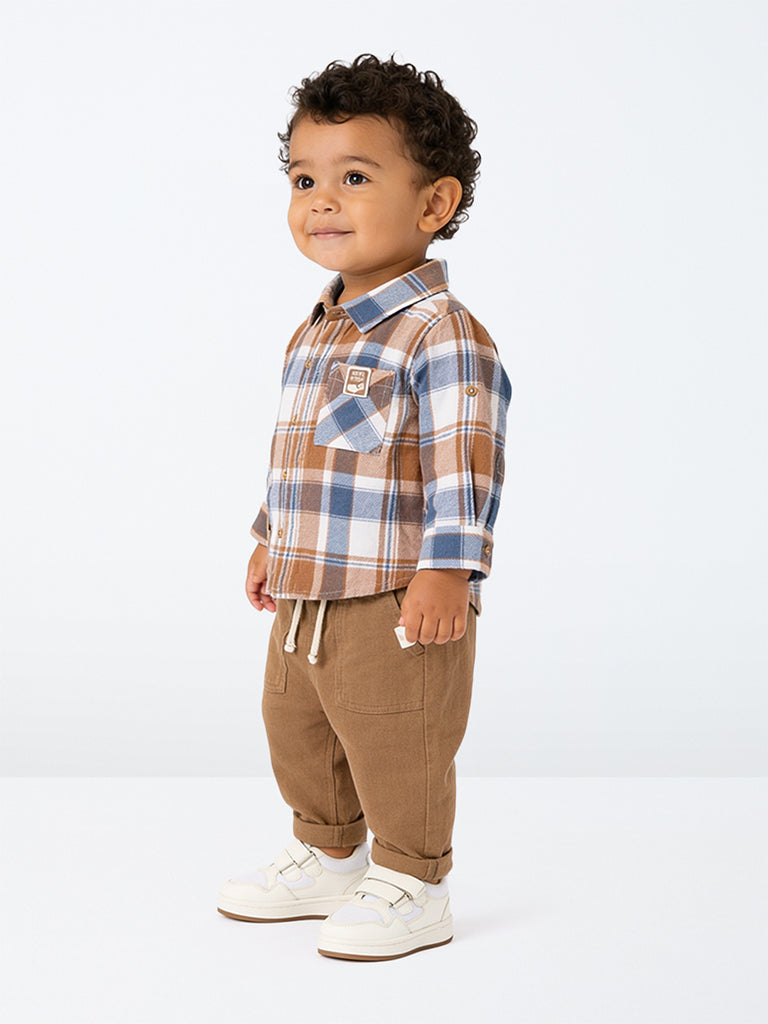 HOP Baby Boys Dark Taupe Mid-Rise Cotton-Blend Pants