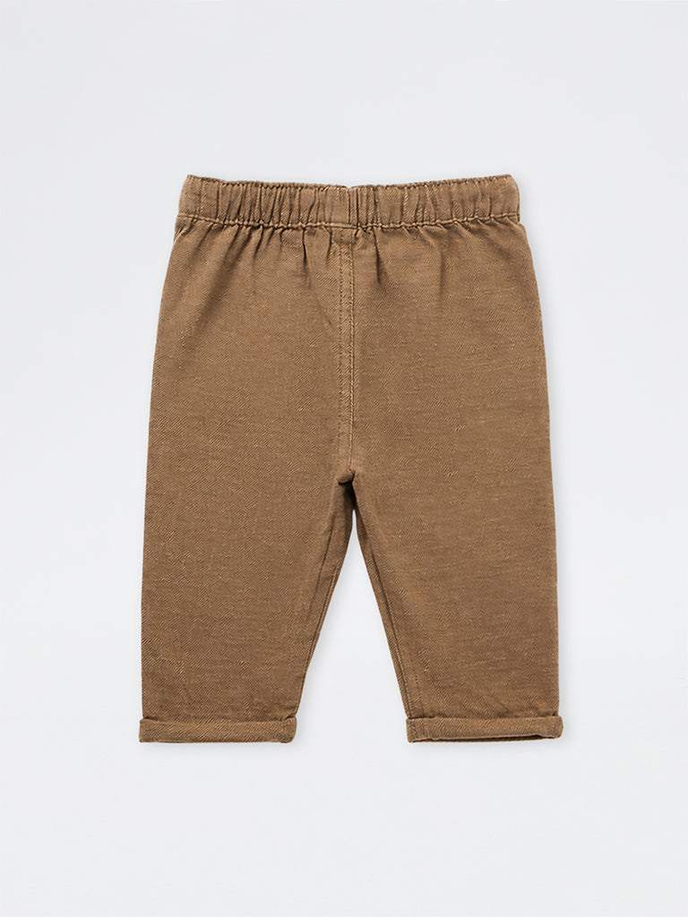 HOP Baby Boys Dark Taupe Mid-Rise Cotton-Blend Pants