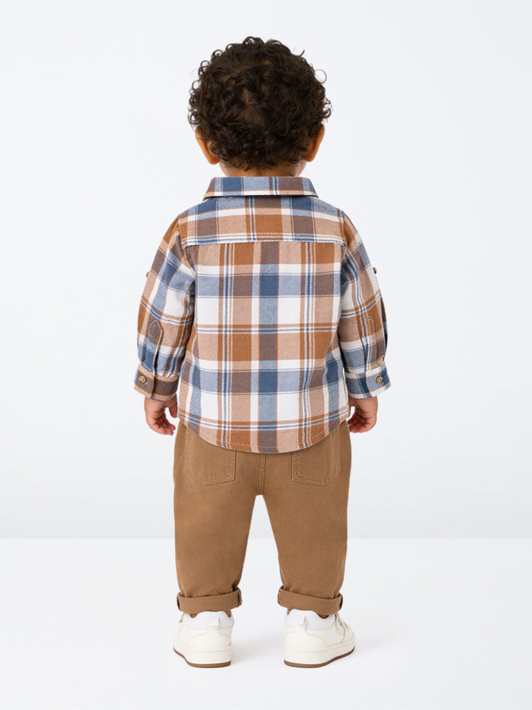 HOP Baby Boys Dark Taupe Mid-Rise Cotton-Blend Pants