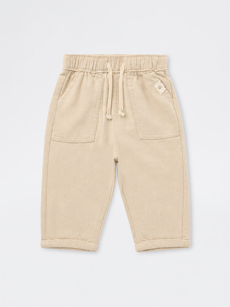 HOP Baby Boys Light Beige Mid-Rise Cotton-Blend Pants