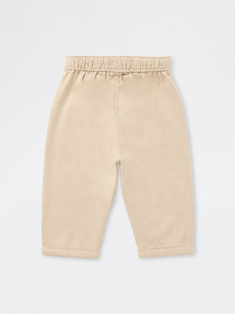 HOP Baby Boys Light Beige Mid-Rise Cotton-Blend Pants