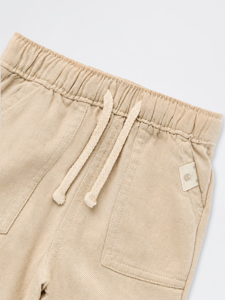 HOP Baby Boys Light Beige Mid-Rise Cotton-Blend Pants