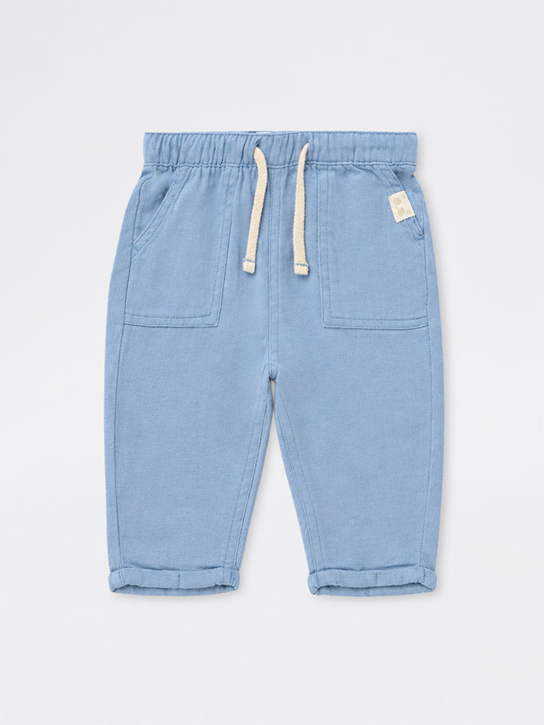 HOP Baby Boys Light Blue Mid-Rise Cotton-Blend Pants