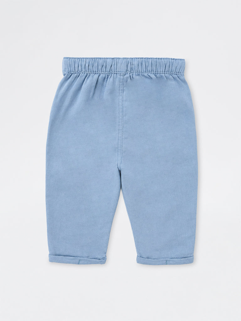 HOP Baby Boys Light Blue Mid-Rise Cotton-Blend Pants