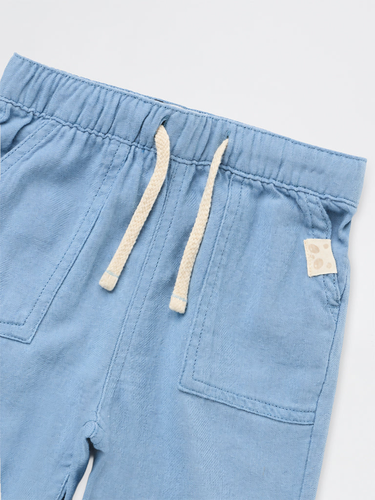 HOP Baby Boys Light Blue Mid-Rise Cotton-Blend Pants