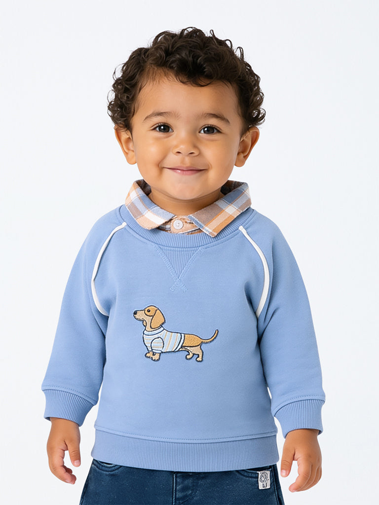 HOP Baby Boys Blue Dog Embroidered Cotton-Blend Sweatshirt