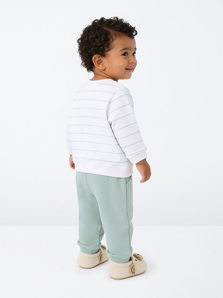 HOP Baby Boys Sage Striped Cotton Sweatshirt and Pants Set