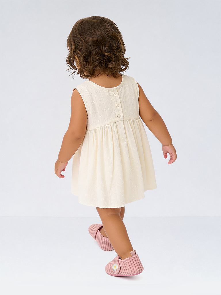 HOP Baby Girl Off-White Crochet Detailed Cotton A-Line Dress