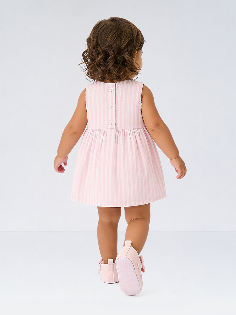 HOP Baby Girl Pink Seersucker Striped Cotton A-Line Dress