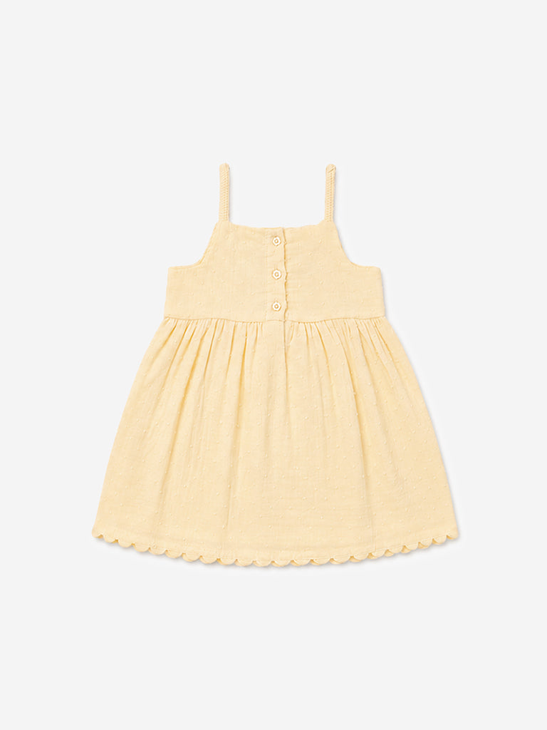 HOP Baby Girl Yellow Crochet Embroidered Cotton A-Line Dress